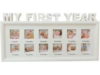 My First Year Picture Frame Newborn Baby Keepsake Picture Frame DIY 0-12 Month | White