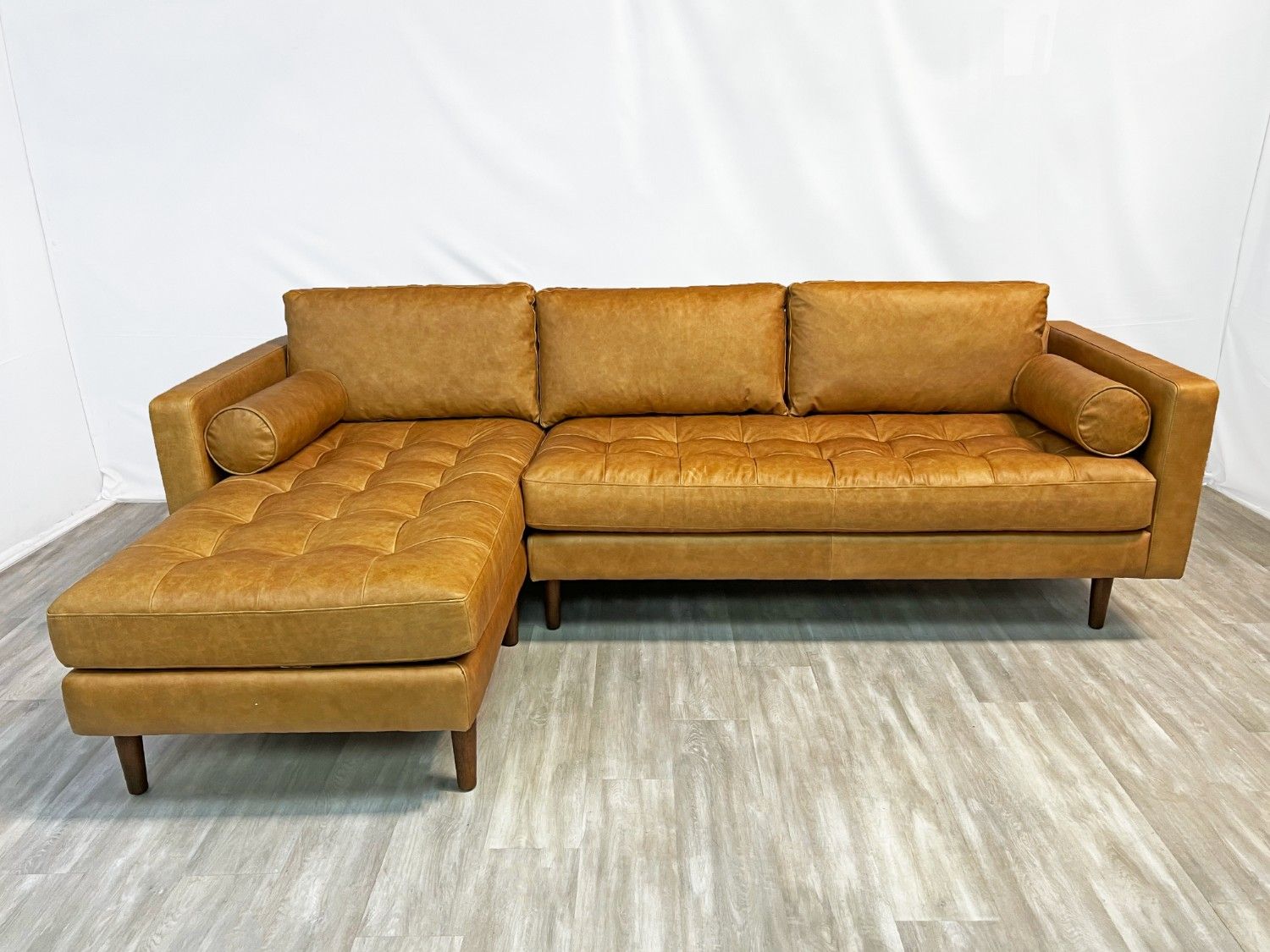 ( Delivery Available ) Poly and Bark Napa Leather Light Brown Sectional Couch