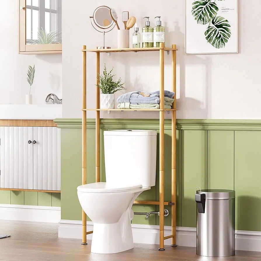 Bamboo Over The Toilet Storage Shelf, 2-Tier Over Toilet Organizer Rack, Freestanding Above Toilet Shelf for Bathroom, Laundry, Space Saver, Natural