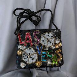 Vintage Las Vegas Sequined Purse With Shoulder Strap 