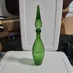 Empoli Vintage Green Textured Glass Bottle w/Stopper