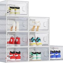 Large 8 Pack Shoe Storage Box, Clear Plastic Stackable Shoe Organizer for Closet, Portable Stacking Transparent Sneaker Containers Bins Holders, Fit u
