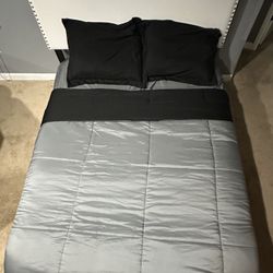 Queen Size Bed - Frame + Mattress + 6 Piece Bed Sheet Set