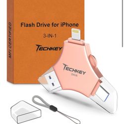 MFi Certified USB 3.0 Flash Drive 256GB for iPhone 3in1 External Memory Photo Keeper