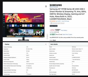 Samsung 43” gaming computer smart monitor-like new