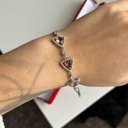 Sterling Silver Bracelet with Peach Gemstones (NEW, Gift Box)