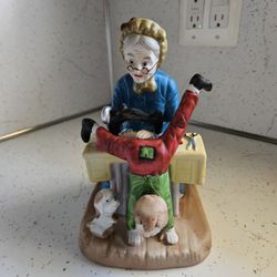 Grandma Sewing Porcelin Bisque Figure