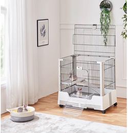 30'' Small Animal Cage 2-Level Open Top Rabbit Cage on Wheels with Pull-Out Tray for Guinea Pig, Ferret, Chinchilla, Kitten, Bunny Small Animal Hutch,