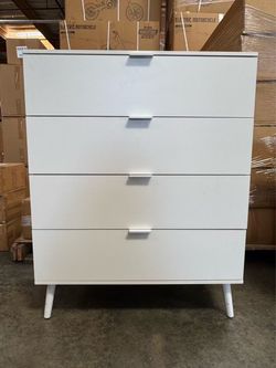White 4-Drawer Dresser with Tapered Legs