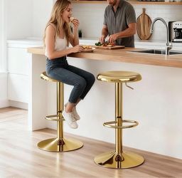 Brand New New CAROLMADE Bar Stools Set of 2, Adjustable Metal Bar stools Swivel Counter Height Stool, Backless Barstools for Kitchen Island Pub, Gold