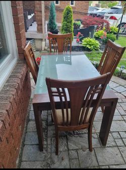 Dining Table with Glass Top and 4 Chairs