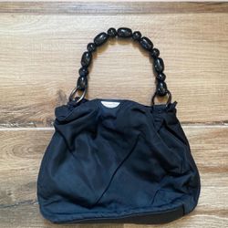 CHRISTIAN DIOR Black Nylon Beaded Handle Hobo Bag