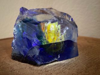 Vintage 14.2 oz Cobalt Slag Glass Cullet with Yellow Orange Cadmium Swirls