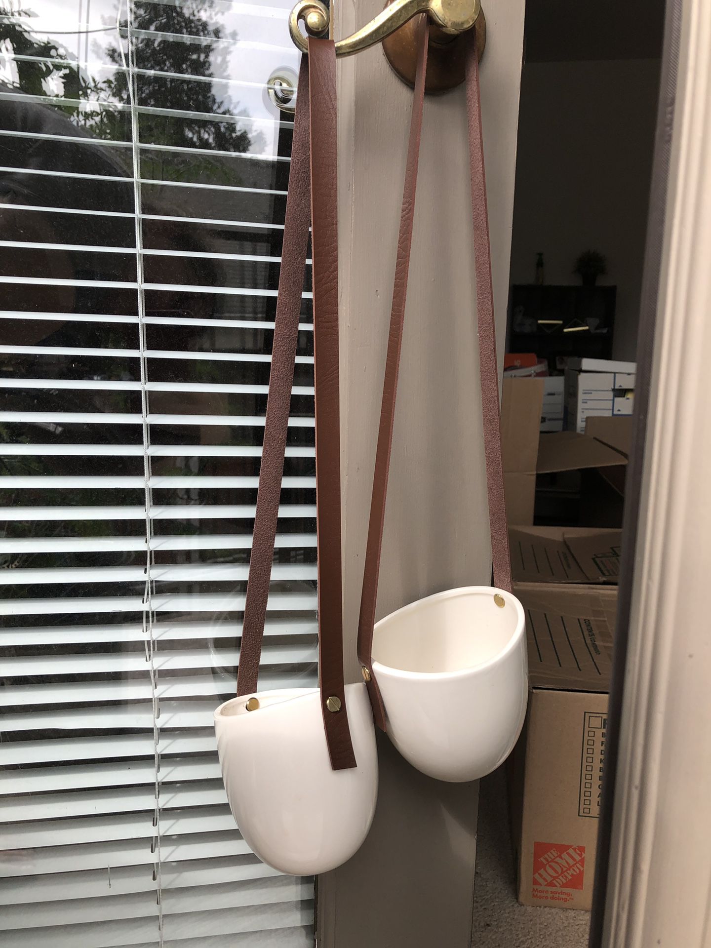 Ceramic hanging pots-5” opening-leather strap