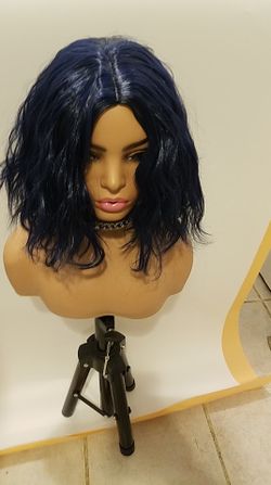 Short Blue Dark Curly Wig