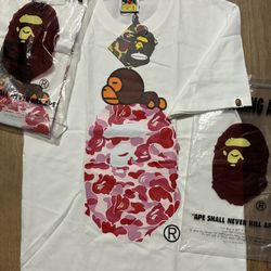 Bape Tee Pink And White