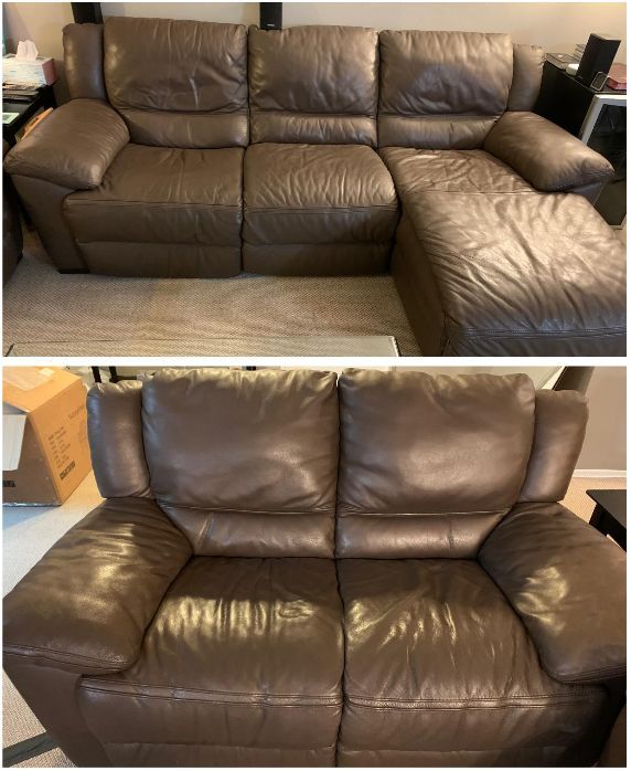 Natuzzi 2 piece genuine leather sofa with chaise and loveseat