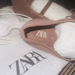 Brand New Zara Girls Mauve Pink Velvet Ballet Flats Dress Shoes Sz 1 US/32 EU