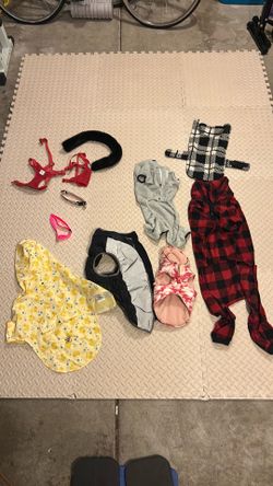 11pc Lot of Dog Clothing, Collars, Harnesses Size Small-Medium Raincoat Plaid