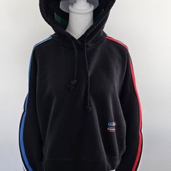 Womens Extra Large Adicolor Tricolor Trefoil Oversozed Crop Hoodie Black