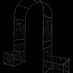 Metal Garden Arch with two plant stands 79.5'' Wide x 86.6'' High Climbing Plants Support Rose Arch Outdoor Black