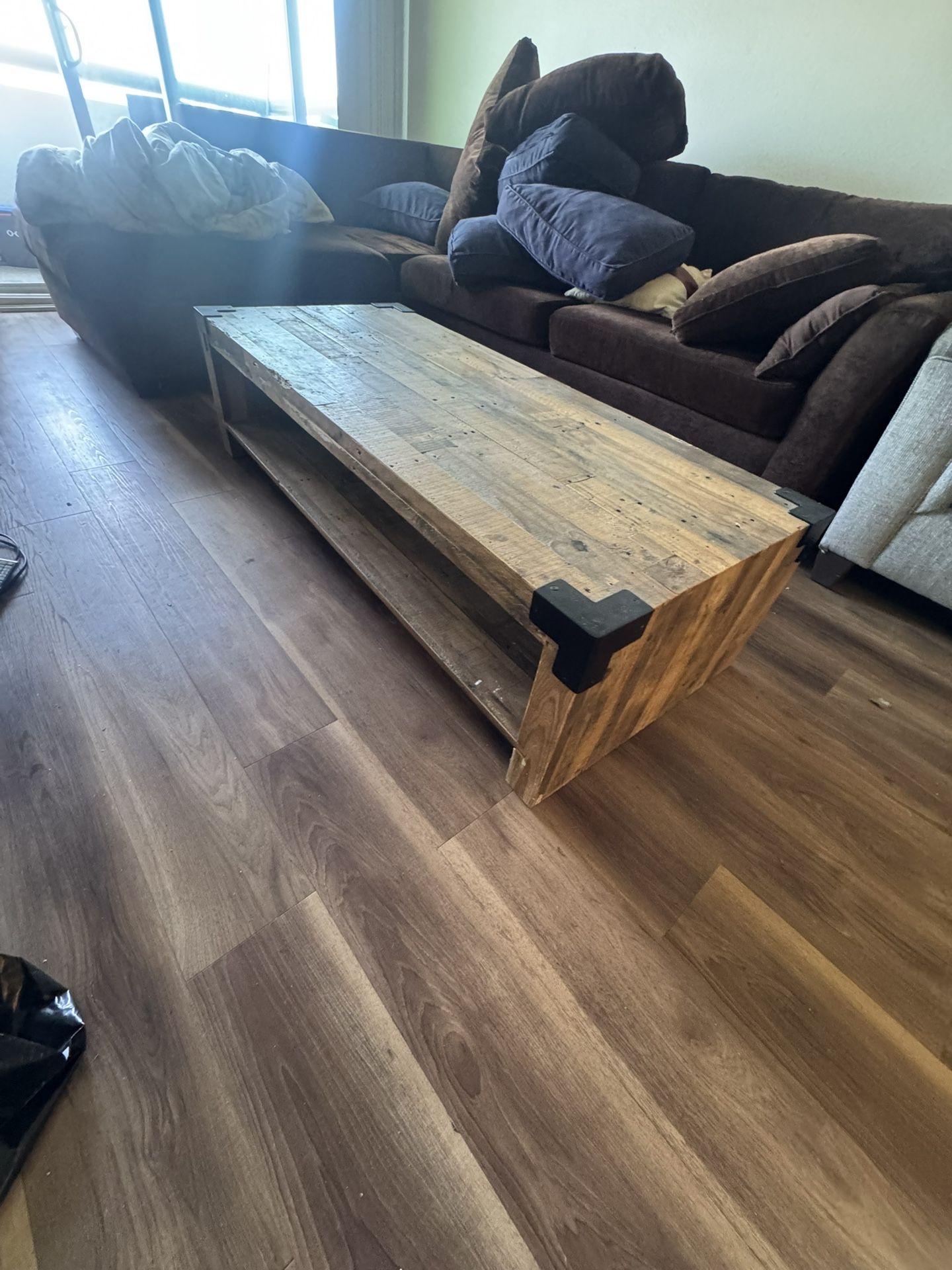 Rustic Reclaimed Wood Coffee Table w/ Storage Shelf – $50