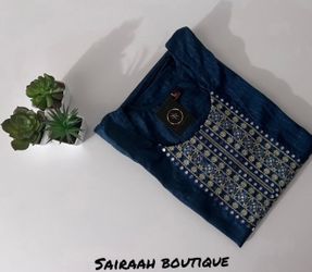 Navy blue ethnic embroidered kurthi