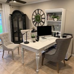 Large White Distressed Desk With Book Case