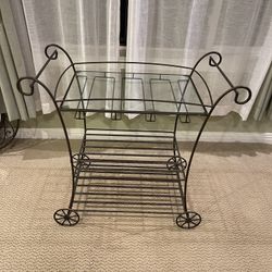 Beautiful And Unique Tea Cart Or Table -  All Metal With Glass Top Serving Cart Or Bar Serving 