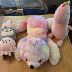 Kid's Stuffies - Set of 3 Stuffies for Easter Basket, Rainbow Sloth, Pink Rainbow Dino, Dango-Style