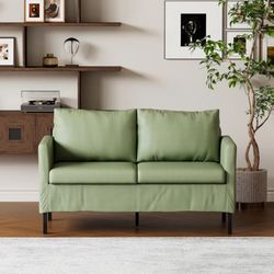 NEW Ebern 51" Linen Fabric Loveseat, Modern 2-Seater Small Sofa with Iron Legs for Apartment,GREEN