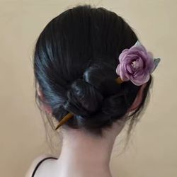 A wood stick with Lilac flower floral hair pin Gift