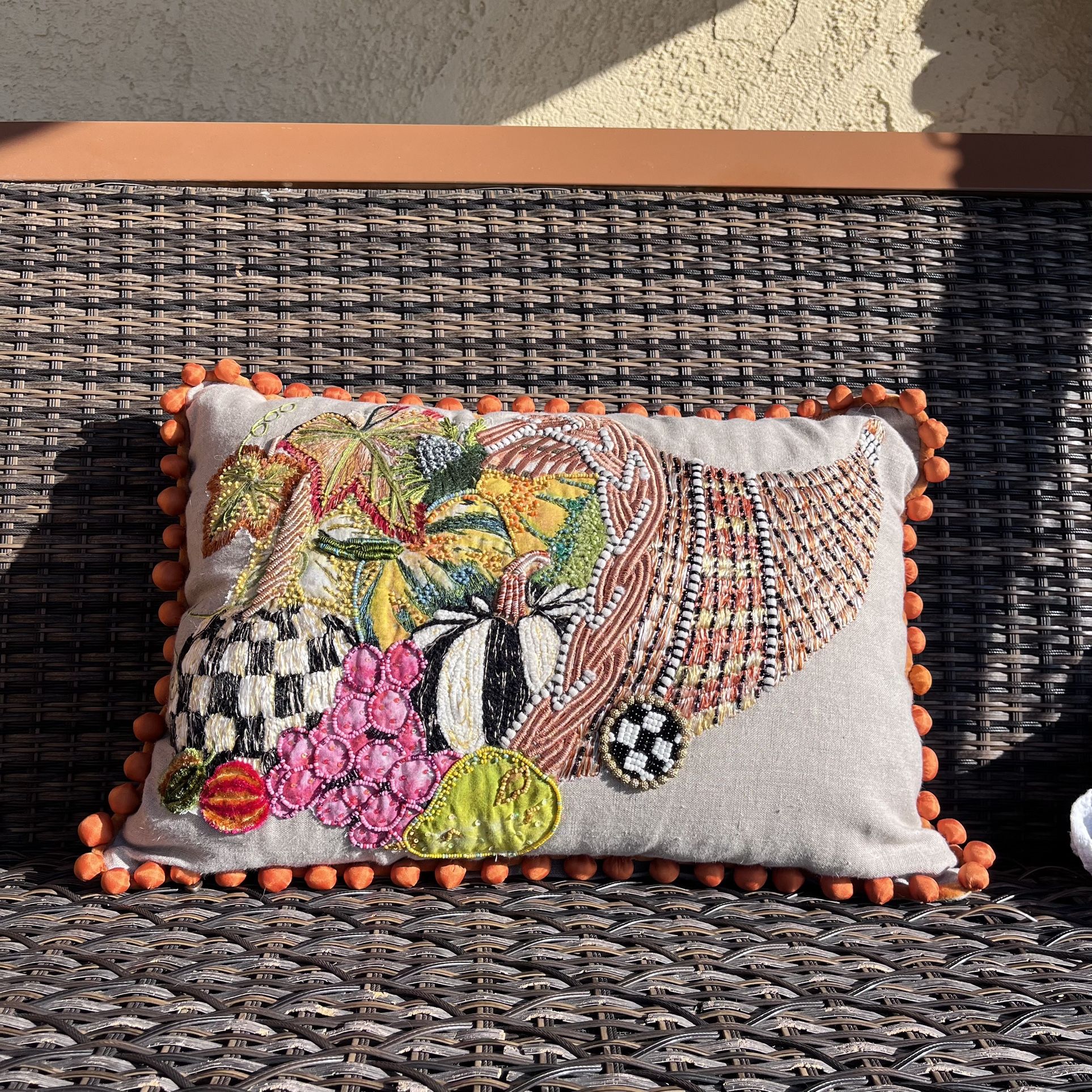 mackenzie childs cornucopia lumbar pillow 