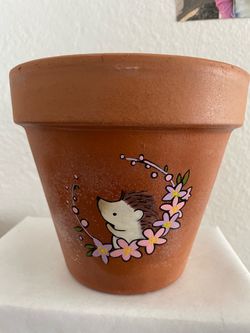 Hand-Painted Little Hedgehog 6 inch Terra Cotta Flower Pot