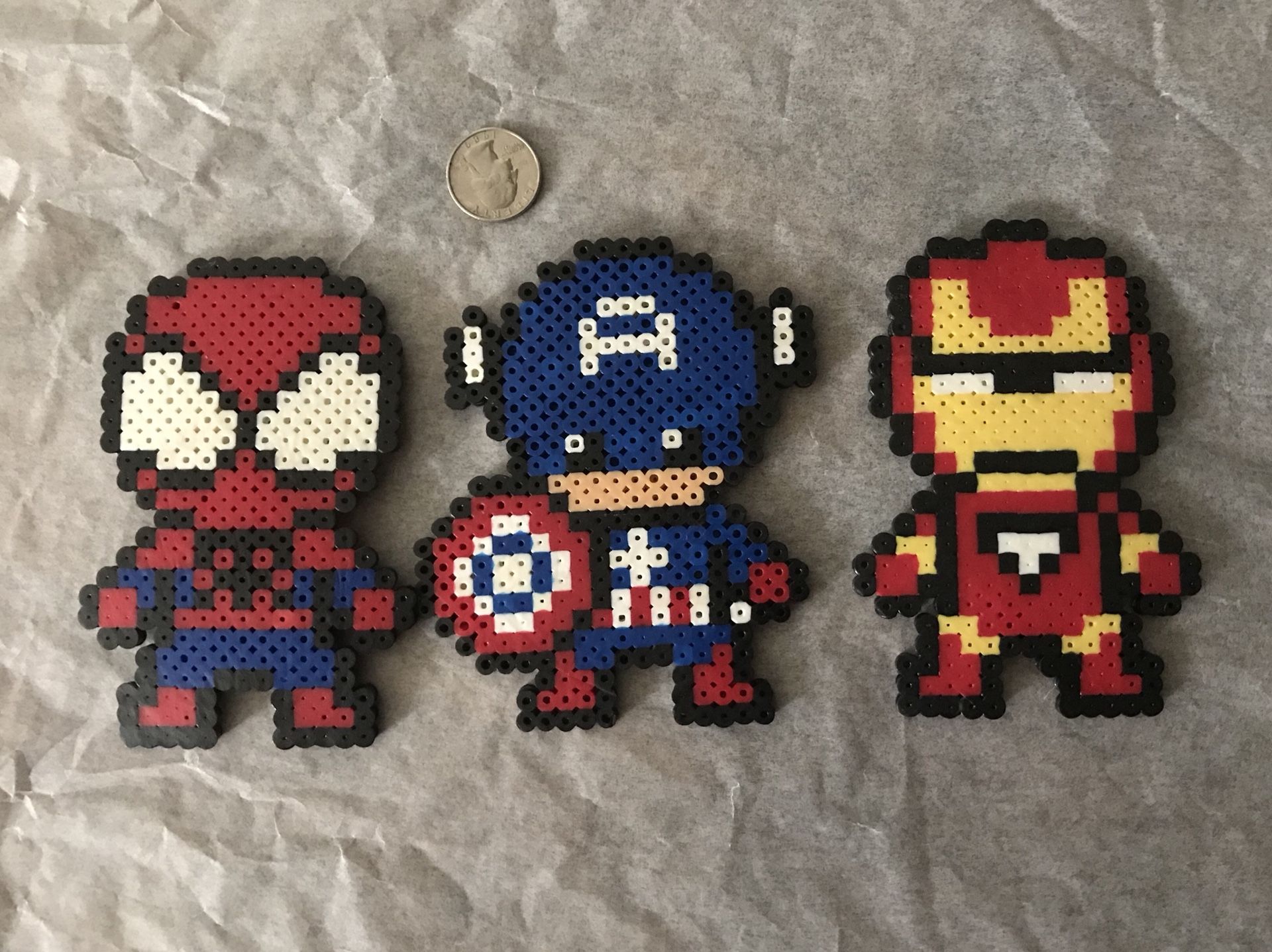 Spider-Man, captain America and iron man perler beads
