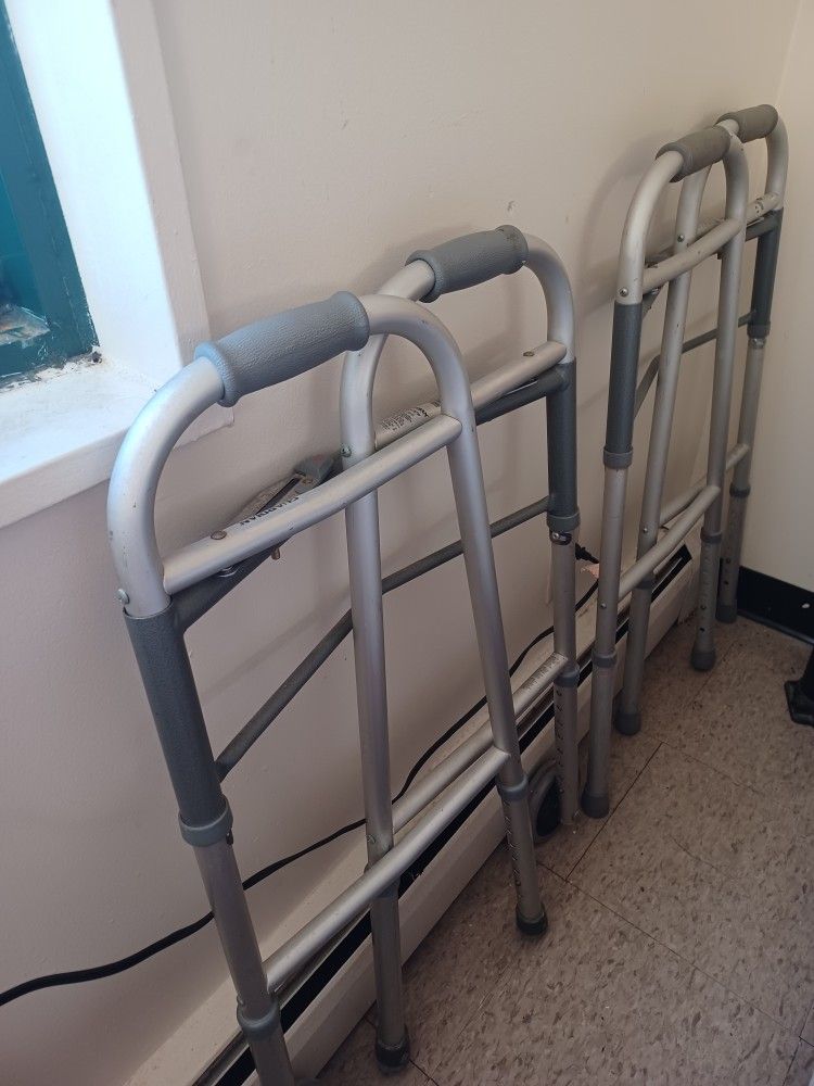 Two Button Folding Walkers, Still Good Condition Both, With Wheels $35, WITHOUT WHEELS $30 OR BOTH FOR $60 ONLY PICK UP