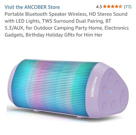 Portable Wireless Bluetooth Speaker 15W Stereo Sound LED Light Dynamic Modes