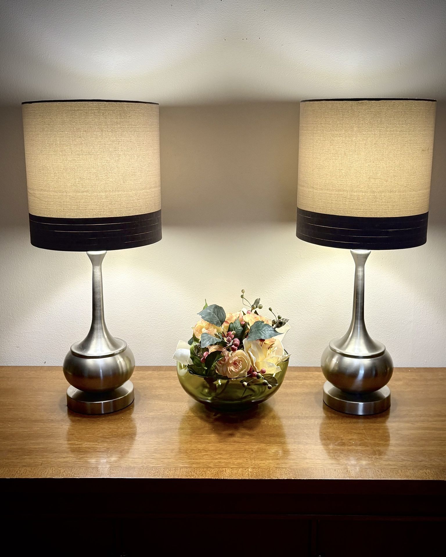 Pair of Modern Brushed Steel Accent Lamps-$100 OBO