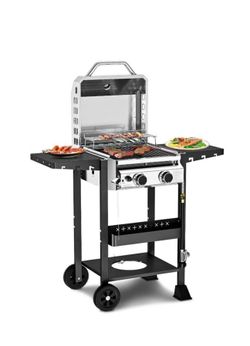 New 2-Burner Propane Gas Grill, 16,000 BTU Stainless Steel BBQ with Folding Side Tables Portable Outdoor
