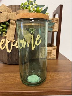 Tinted Glass Storage Jar with Wood Lid