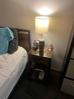 Set of 2 Rustic Brown & Black Nightstands with Drawer and Shelves