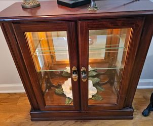 Lighted Wood Curio Cabinet with Glass Shelves