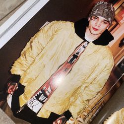 1 of 1 Sample Kentucky Boy Tyler Textured Nylon Hooded Bomber Jacket – Yellow/Black - Size Large