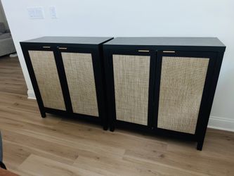 Black And Rattan Side Board Set Of 2
