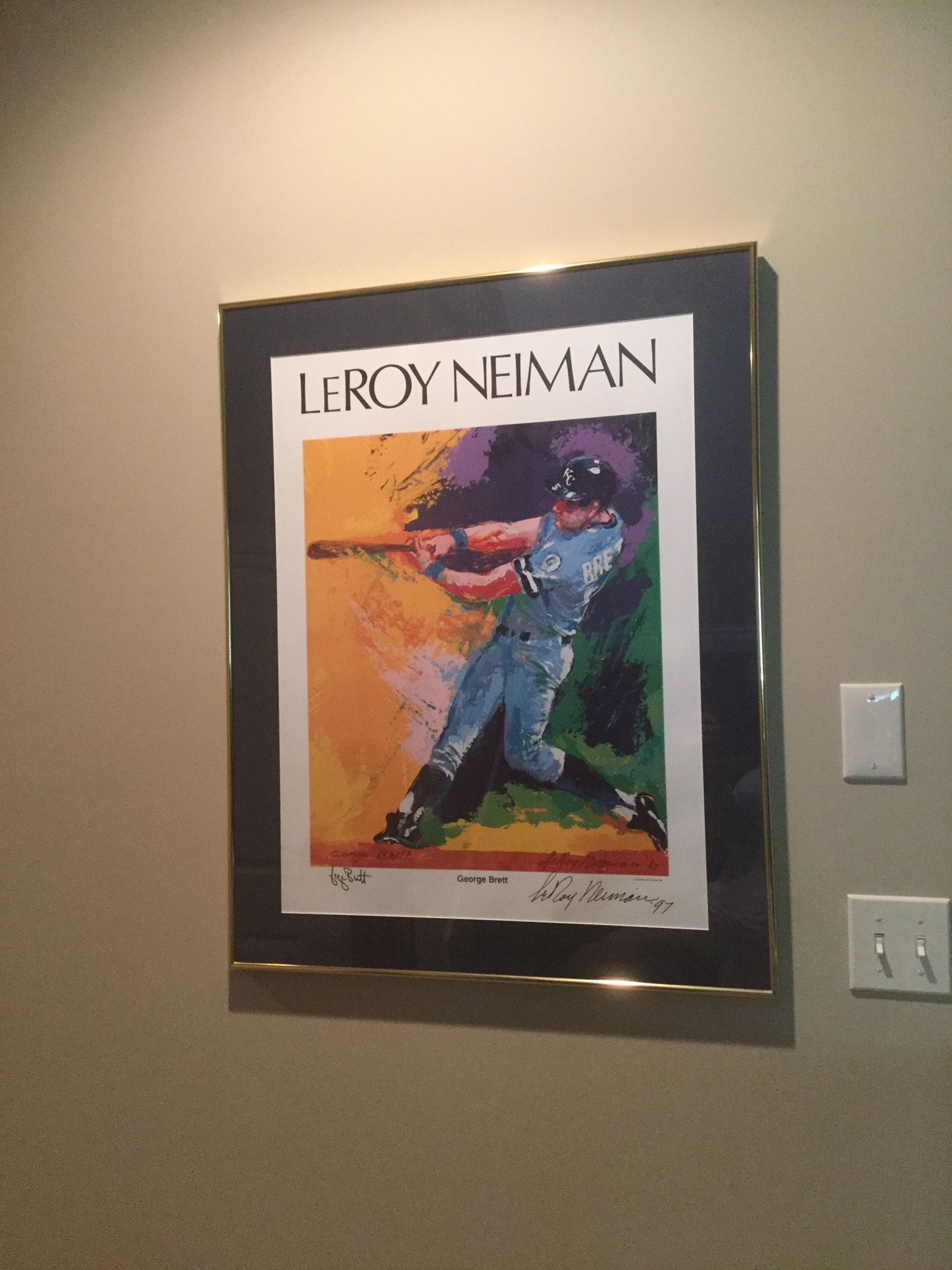GEORGE BRETT & LEROY NEIMAN AUTOGRAPHED FRAMED AND MATTED LITHOGRAPH THE SWING