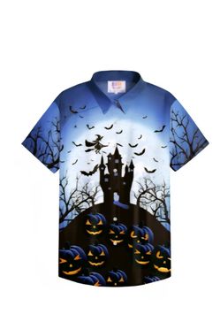 Halloween Button-Up Short Sleeve Shirt Size Large