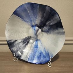 15" Royal Blue & Silver Decorative Glass Centerpiece Bowl