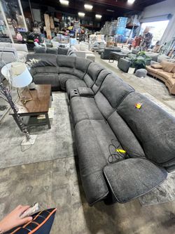 Grey Fabric Reclining Sectional 6-seat