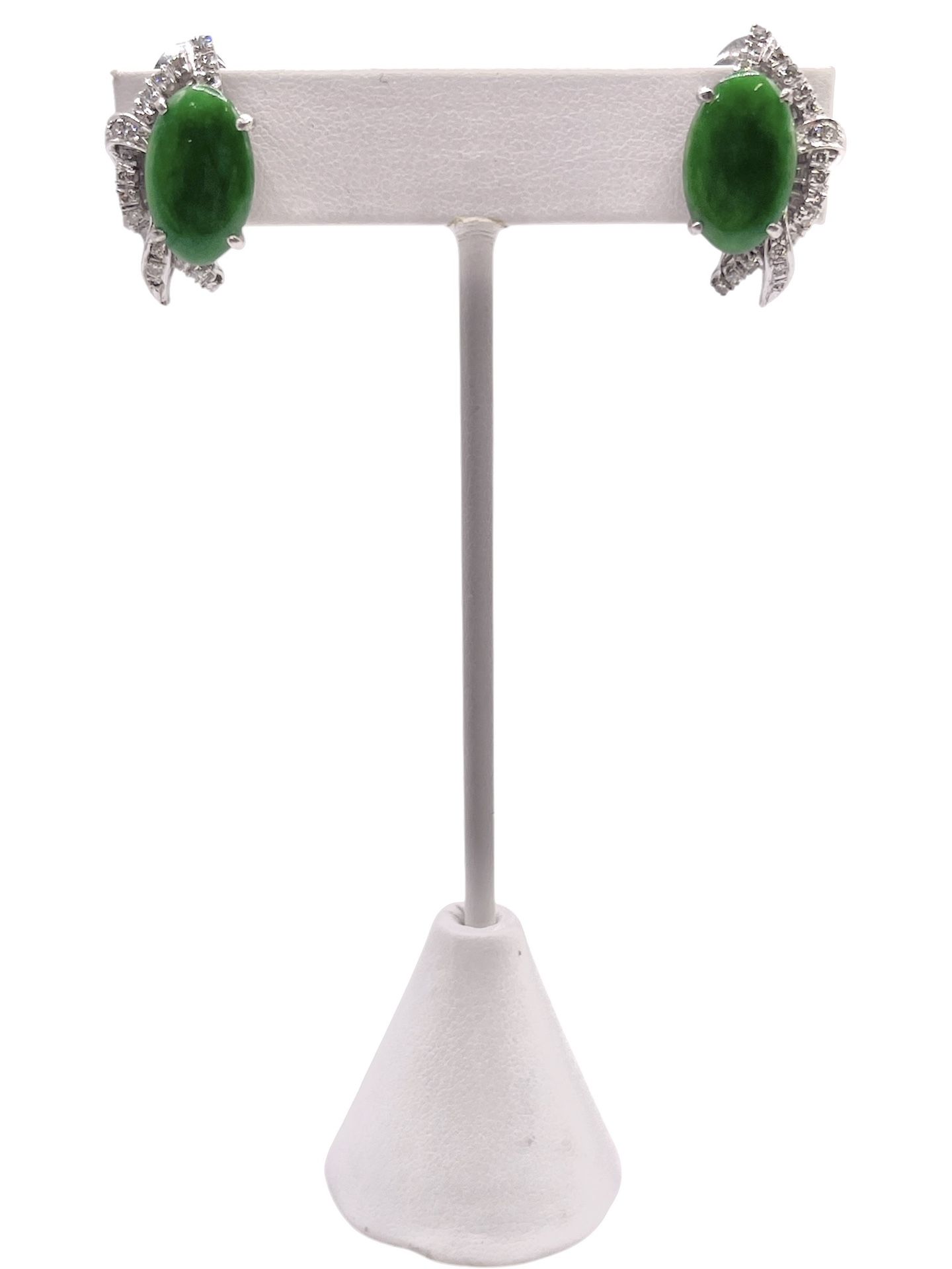 18KT White Gold Diamond & Green Stud Earrings