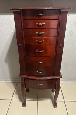 Cherry Finish Wooden Jewelry Armoire (Style/SKU: 0013-E / DYWJA261A, Supplement: 19963-8—shows wear